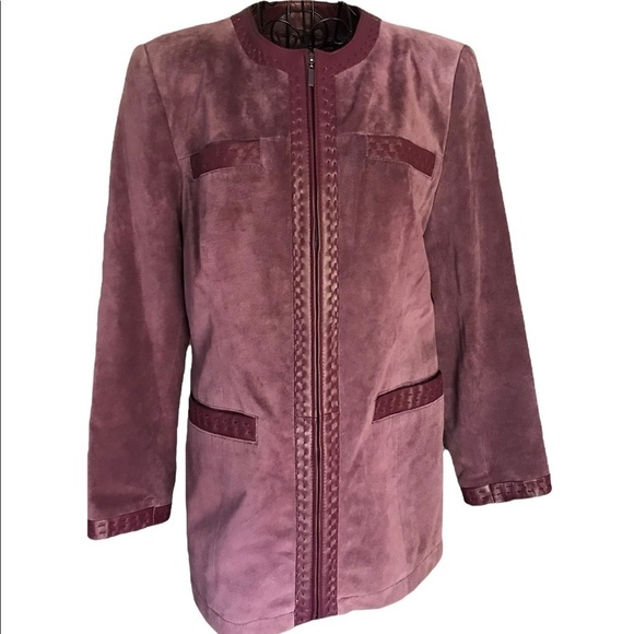 Pamela McCoy Collection Purple Leather Longline Jacket - Picture 4 of 12